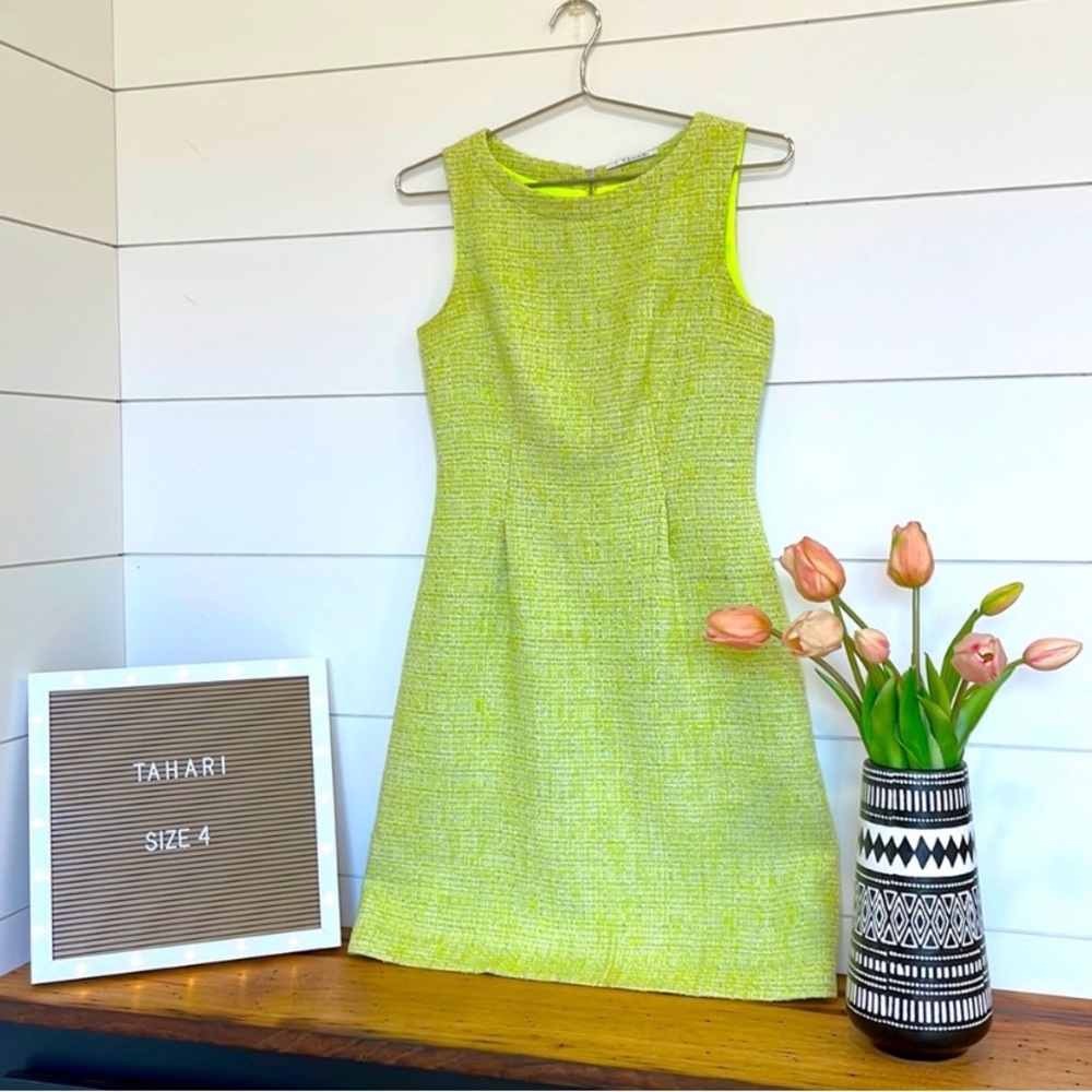 T Tahari Tweed neon yellow Dress